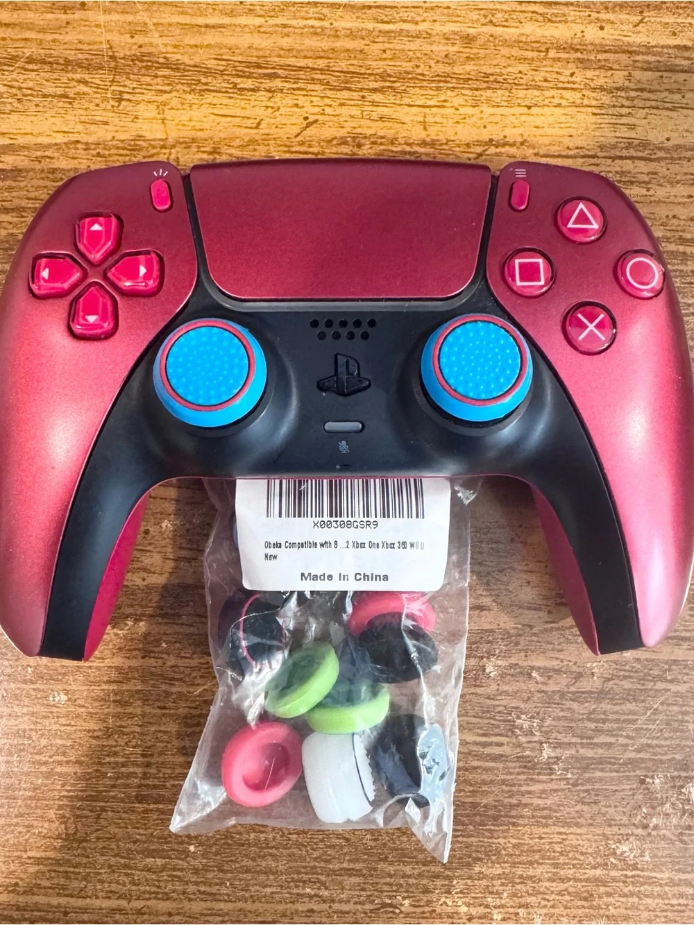 Sony Red Wireless Controller with Blue Thumb Grips